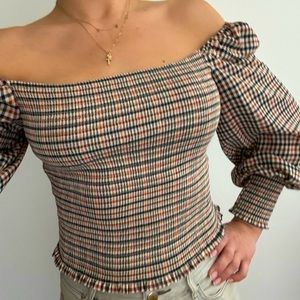 Gianni Bini Multi-Wear Off the Shoulder Checkered Print Top